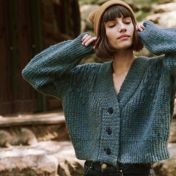 The GREAT. The Frond Montana Cardigan in Pine Needle Shimmer 1 | S - Picture 2 of 11
